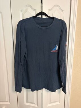 Vineyard Vines Navy Long Sleeve Pocket Tee with Sailboat Graphic